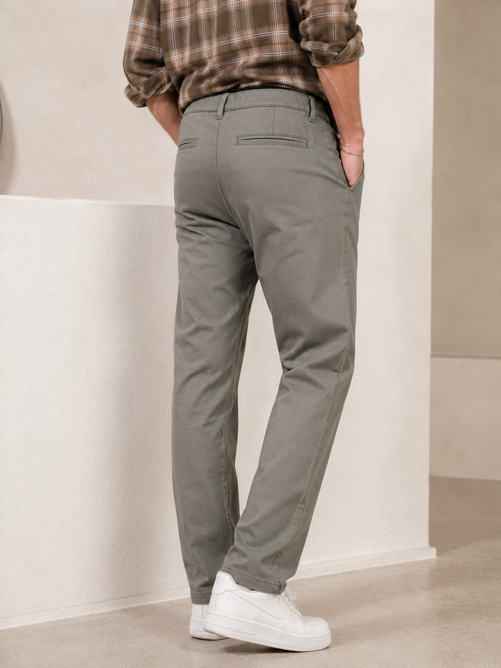 Men's Smart Fit Textured Formal Trousers – Premium Olive Grey Stretch Chinos - 25497