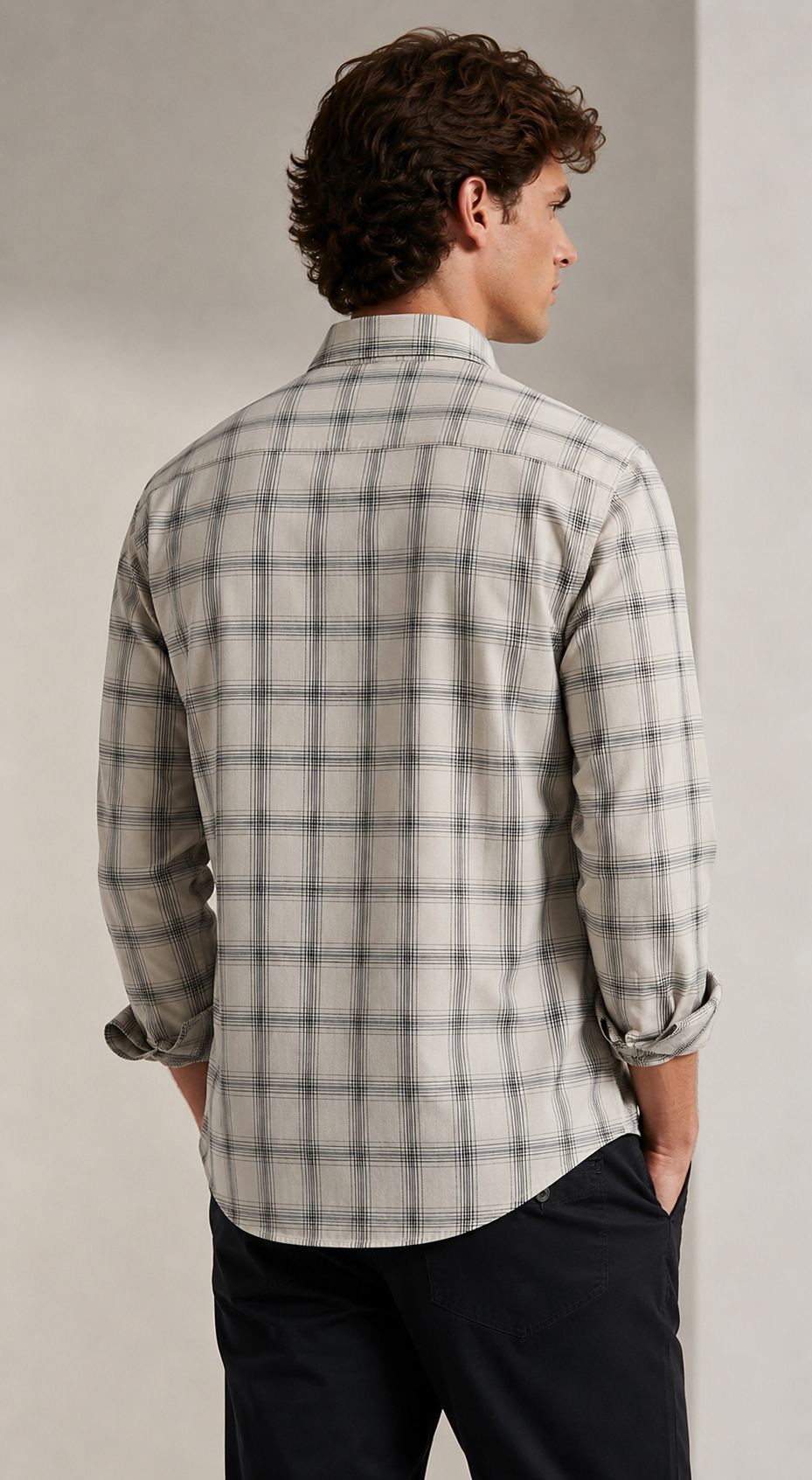 Beige and Black Tartan Check Regular Fit Formal Shirt - 23150