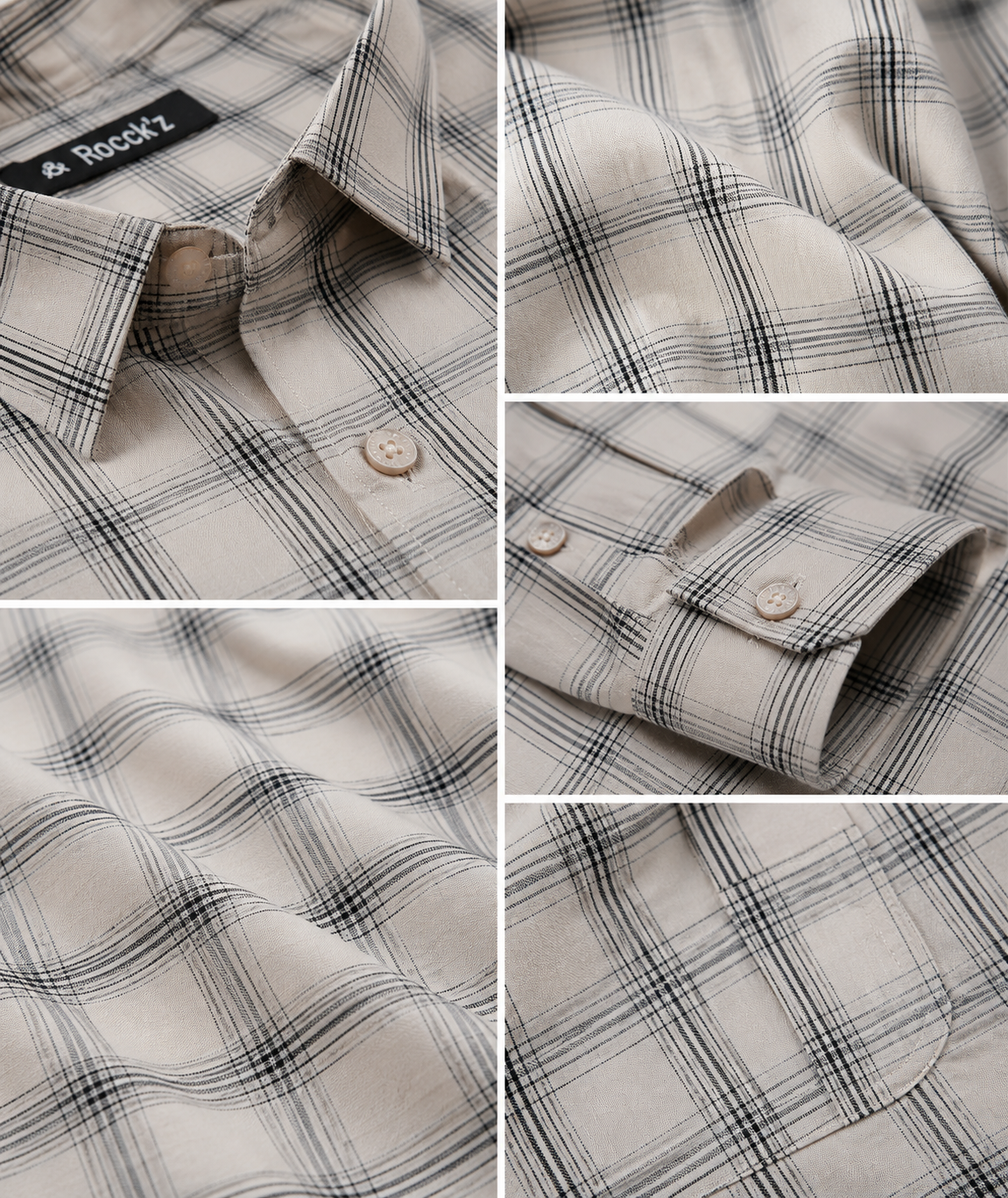 Beige and Black Tartan Check Regular Fit Formal Shirt - 23150
