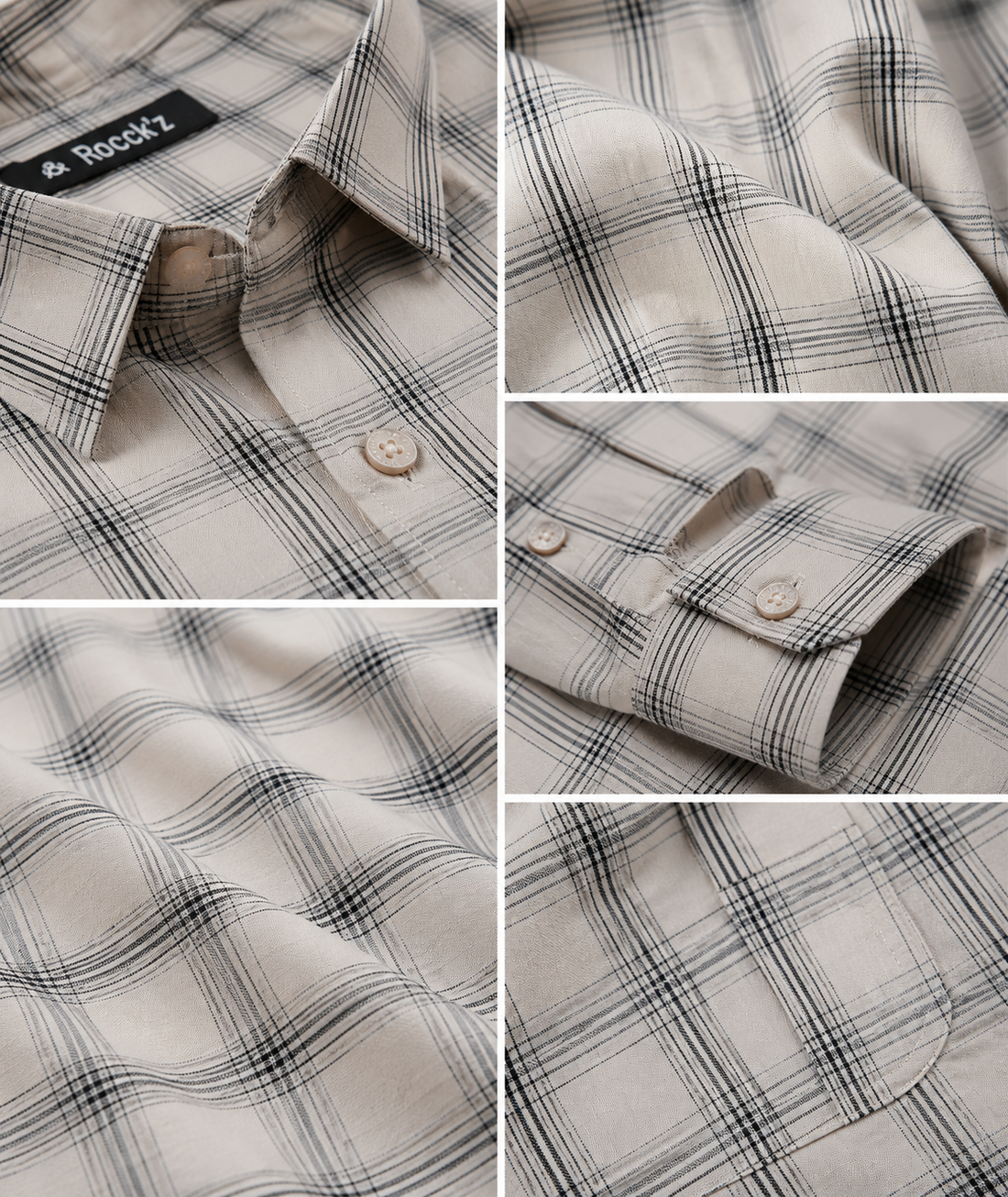 Beige and Black Tartan Check Regular Fit Formal Shirt - 23150