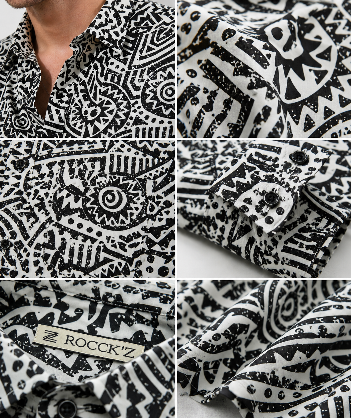 Men’s Black & White Abstract Print Premium Casual Shirt - 26254