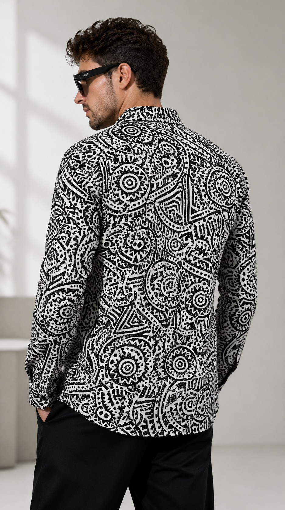 Men’s Black & White Abstract Print Premium Casual Shirt - 26254