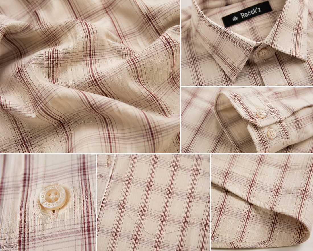 Cream & Maroon Plaid Check Full Sleeve Formal Shirt - 23149