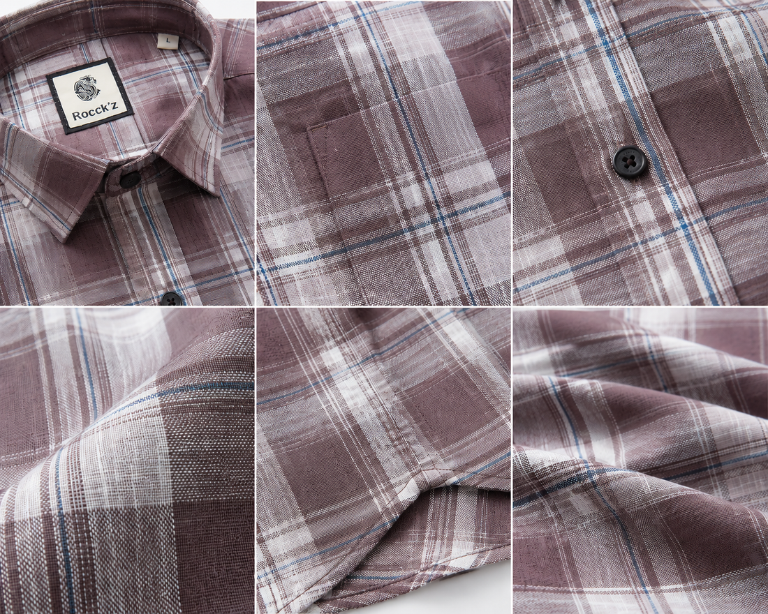 Dusty Rose Plaid Half Sleeve Casual Shirt - 27020