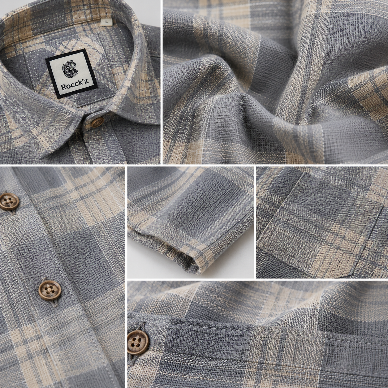 Grey & Beige Checked Cotton Short-Sleeve Casual Shirt - 27026