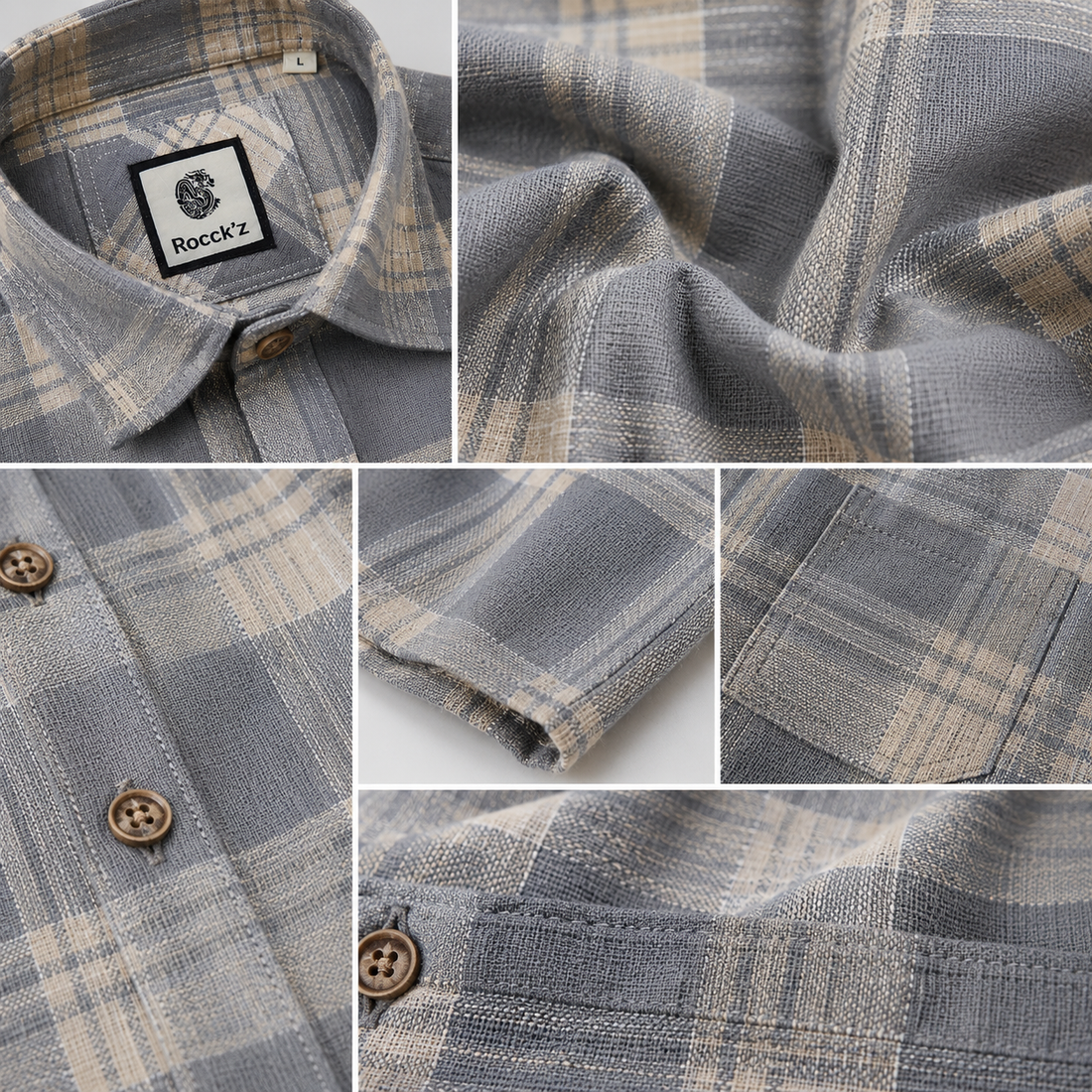 Grey & Beige Checked Cotton Short-Sleeve Casual Shirt - 27026