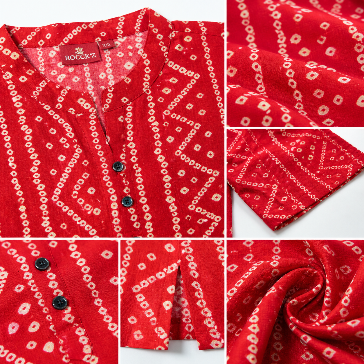 Women's Red Bandhani Print Straight Kurti - 24503
