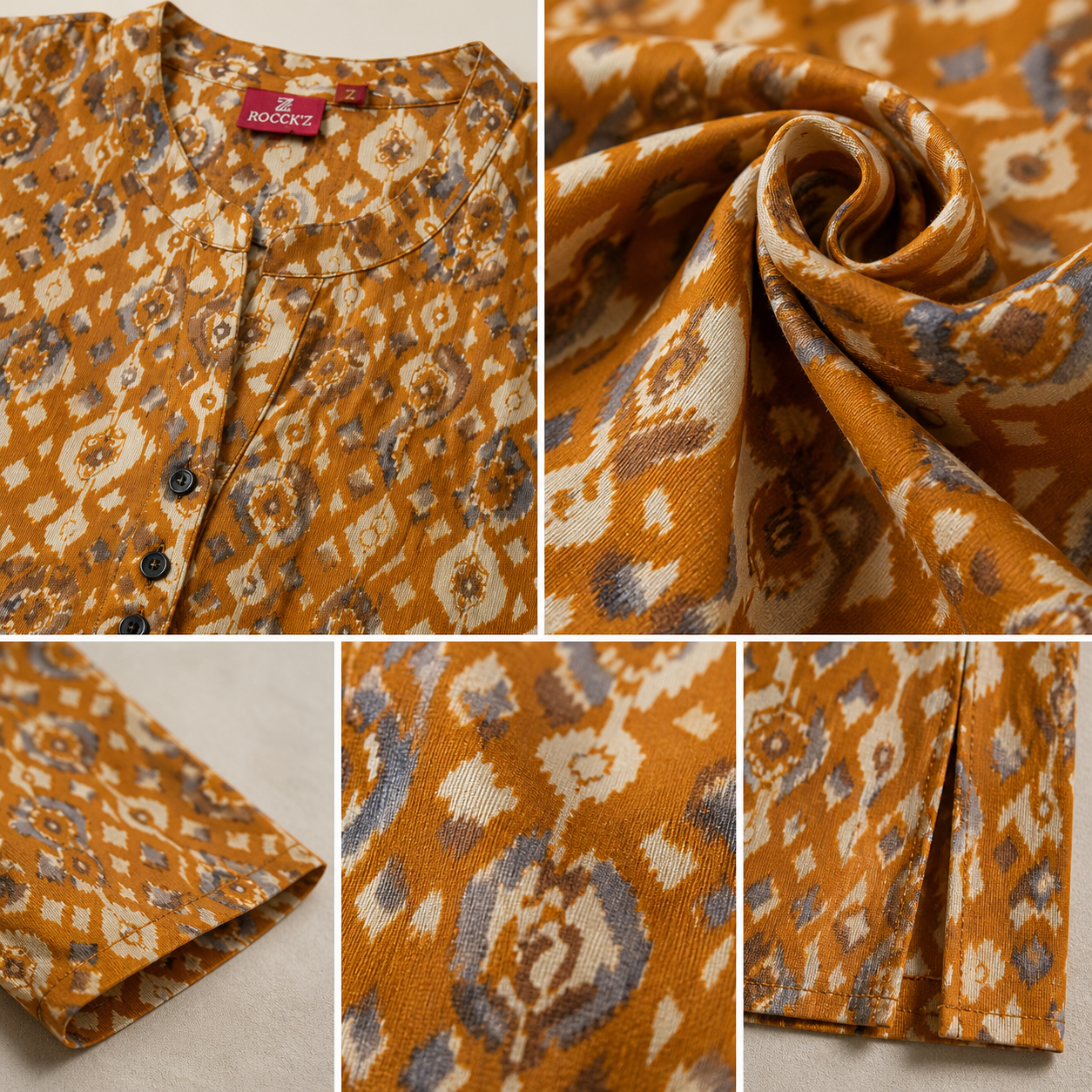 Mustard Yellow & White Geometric Print Kurti - 24496