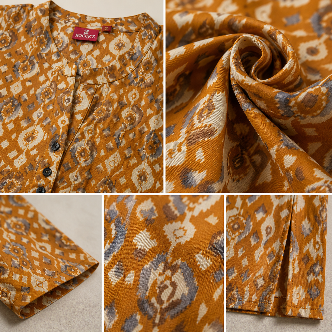 Mustard Yellow & White Geometric Print Kurti - 24496