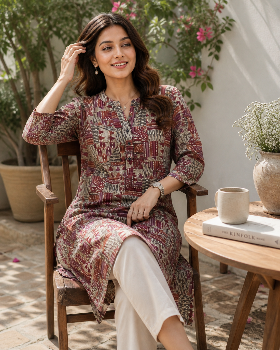 Multi-Color Geometric Patchwork Print Straight Cotton Kurti - 24512