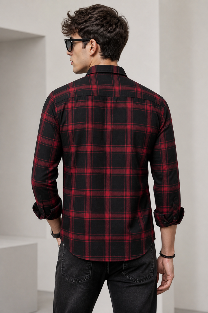 Red & Black Checked Cotton Casual Shirt - 23542