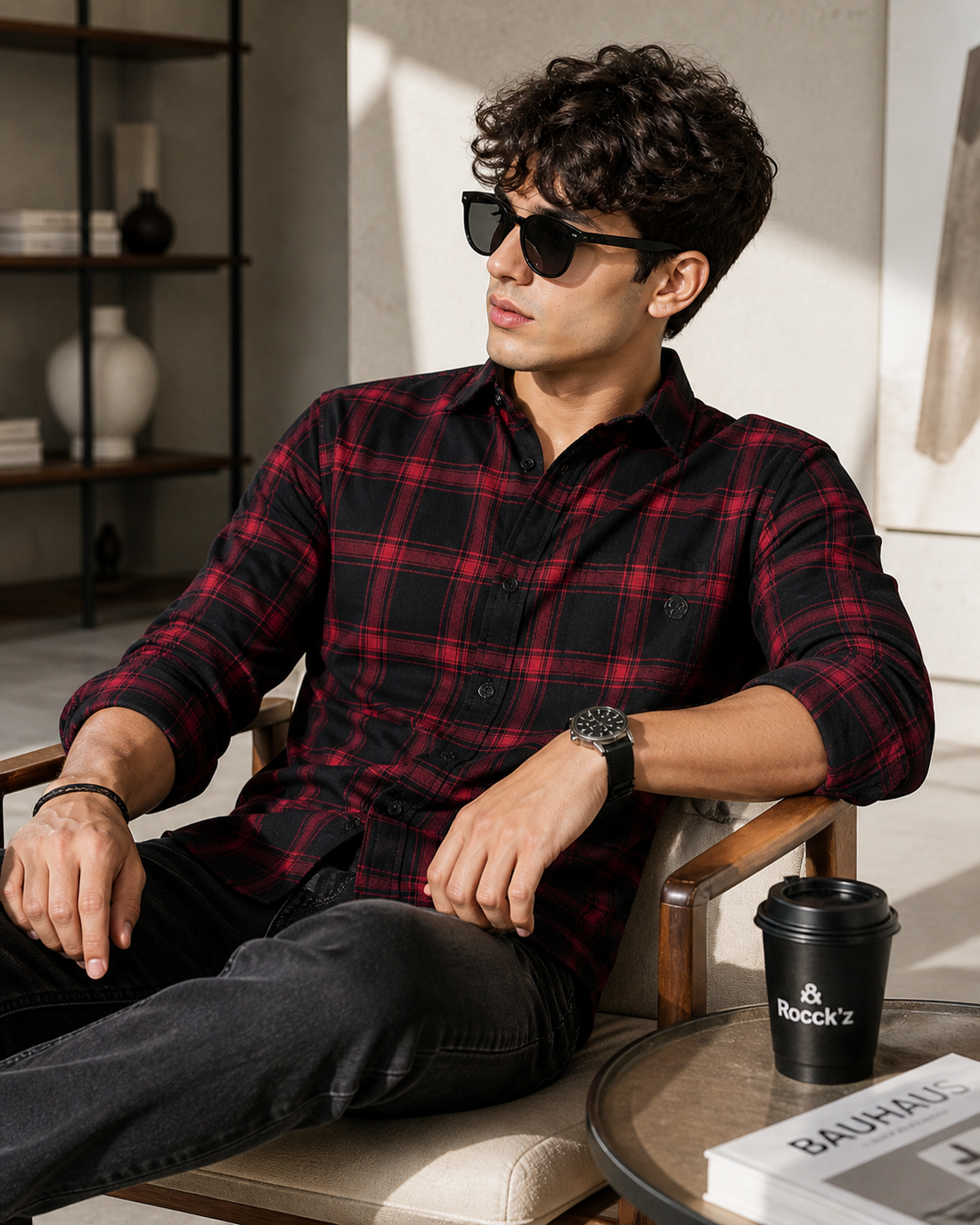 Red & Black Checked Cotton Casual Shirt - 23542