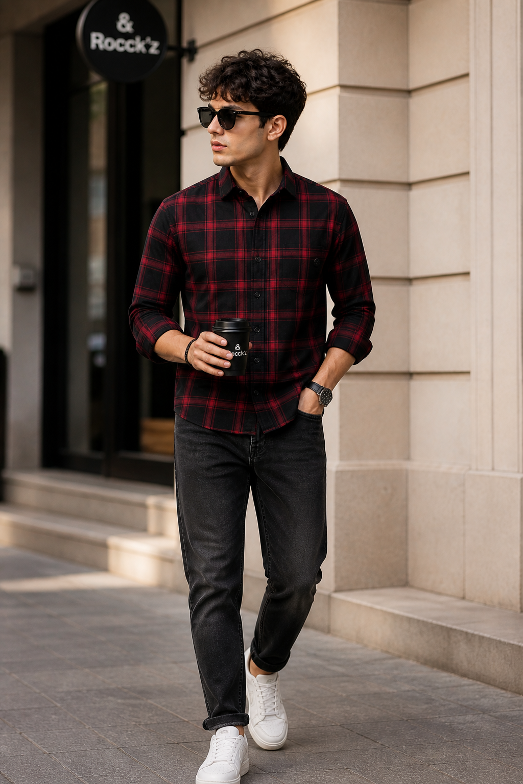 Red & Black Checked Cotton Casual Shirt - 23542
