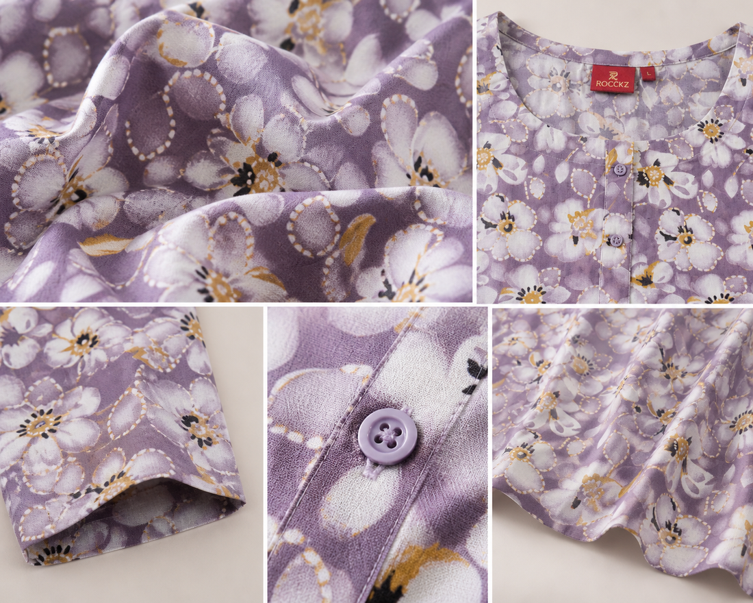 Lavender & White Floral Print Cotton Kurti
