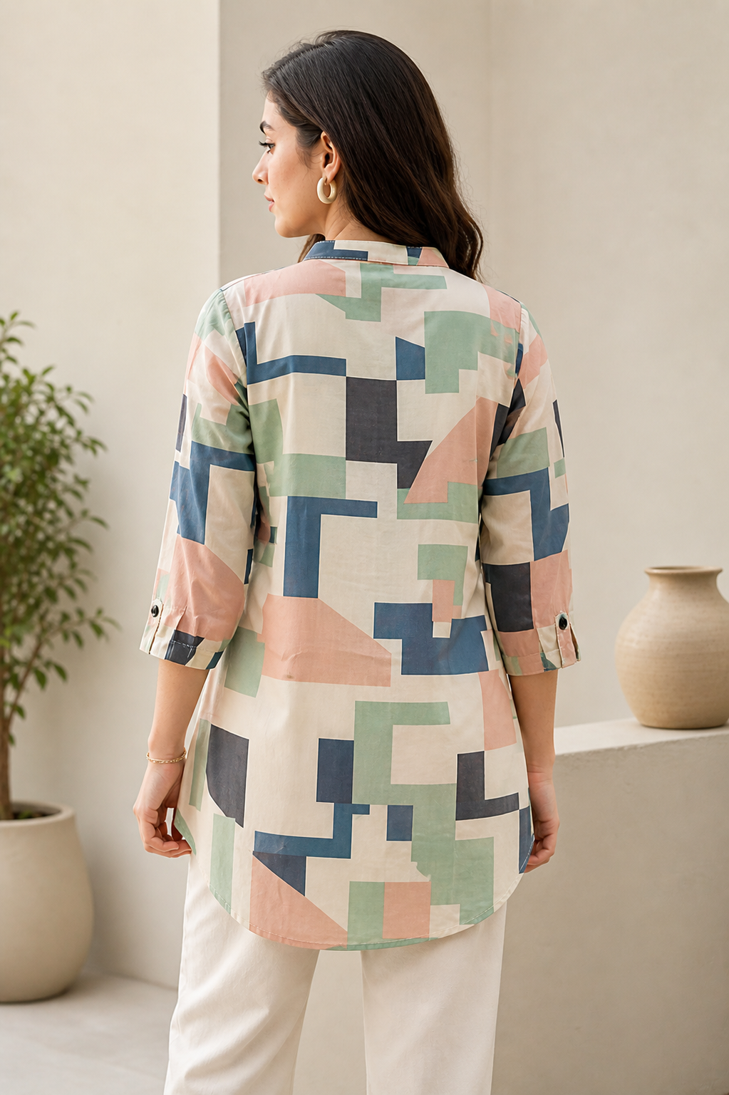Women’s Geometric Abstract Print Cotton Kurti - 26215