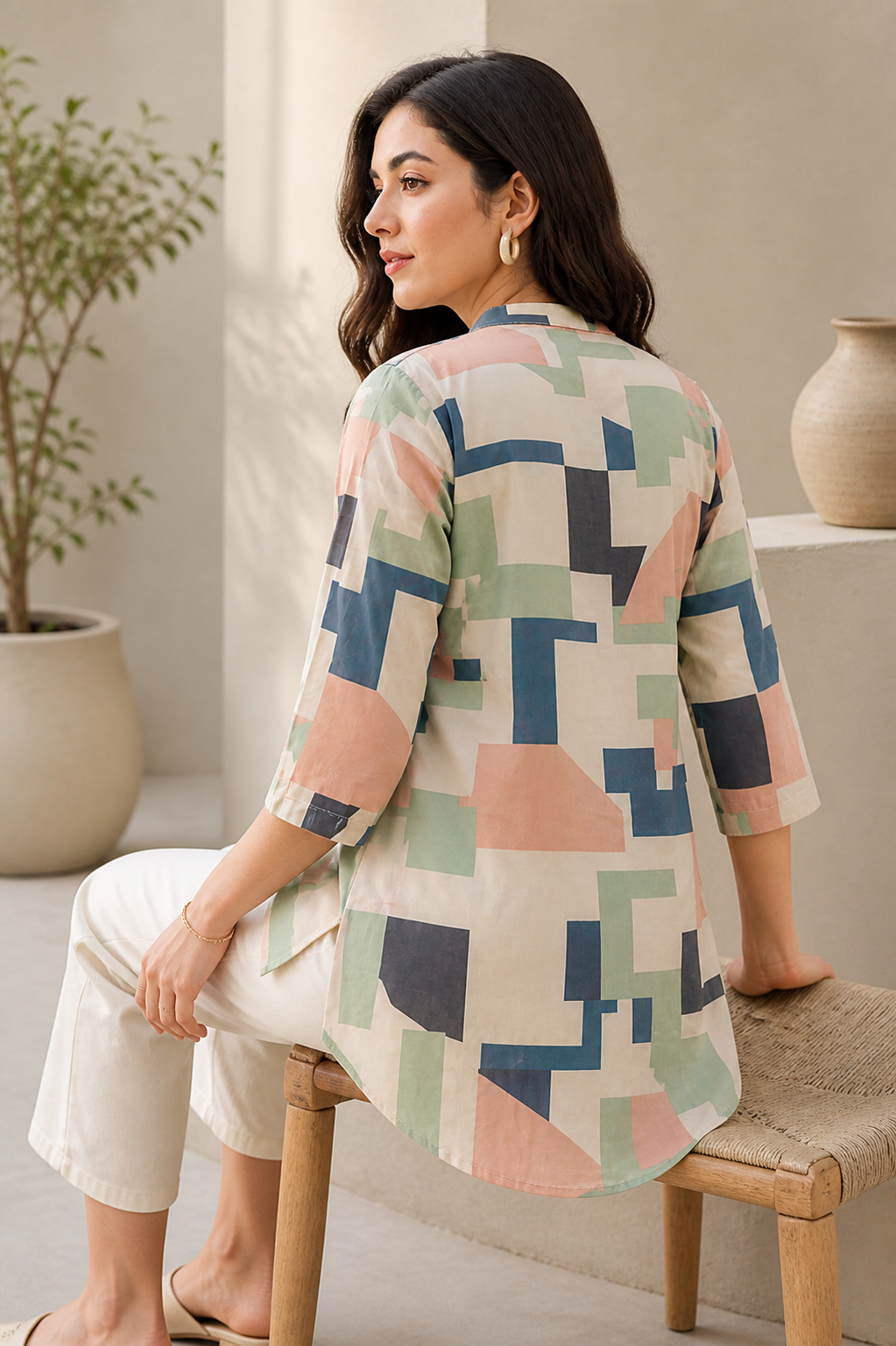 Women’s Geometric Abstract Print Cotton Kurti - 26215