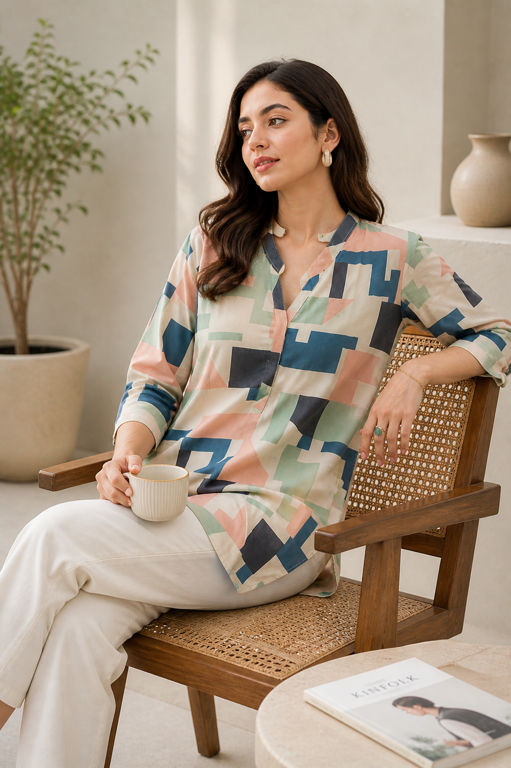 Women’s Geometric Abstract Print Cotton Kurti - 26215