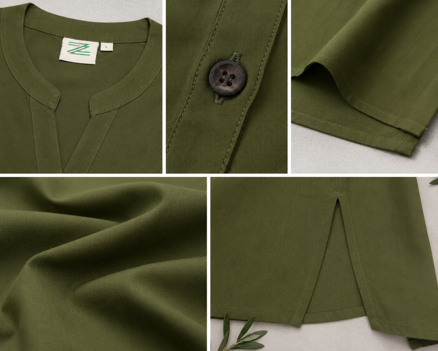 Women’s Olive Green Solid Cotton-Blend Kurti - 24352
