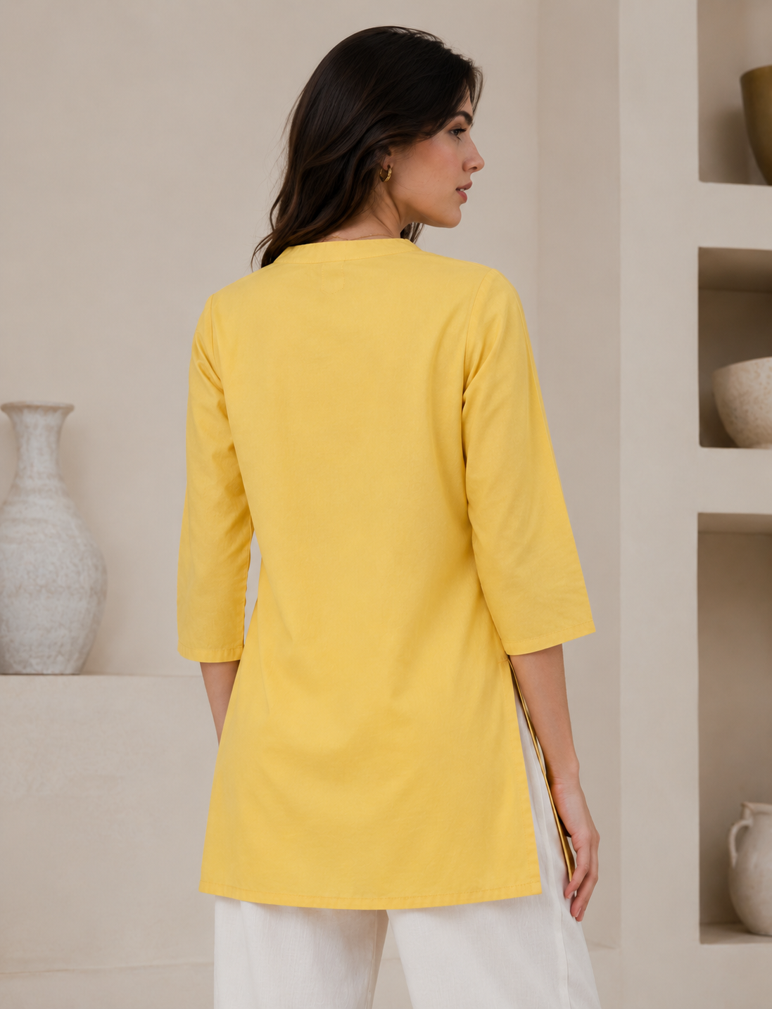 Women’s Lemon Yellow Solid Cotton Kurti - 24345