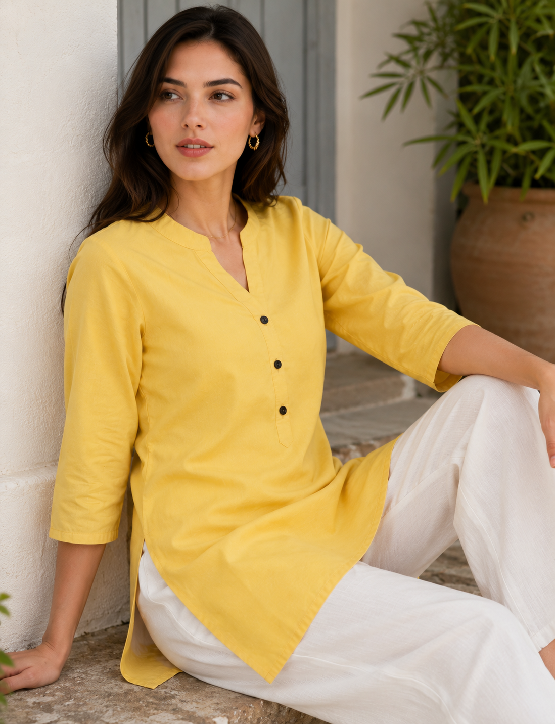 Women’s Lemon Yellow Solid Cotton Kurti - 24345