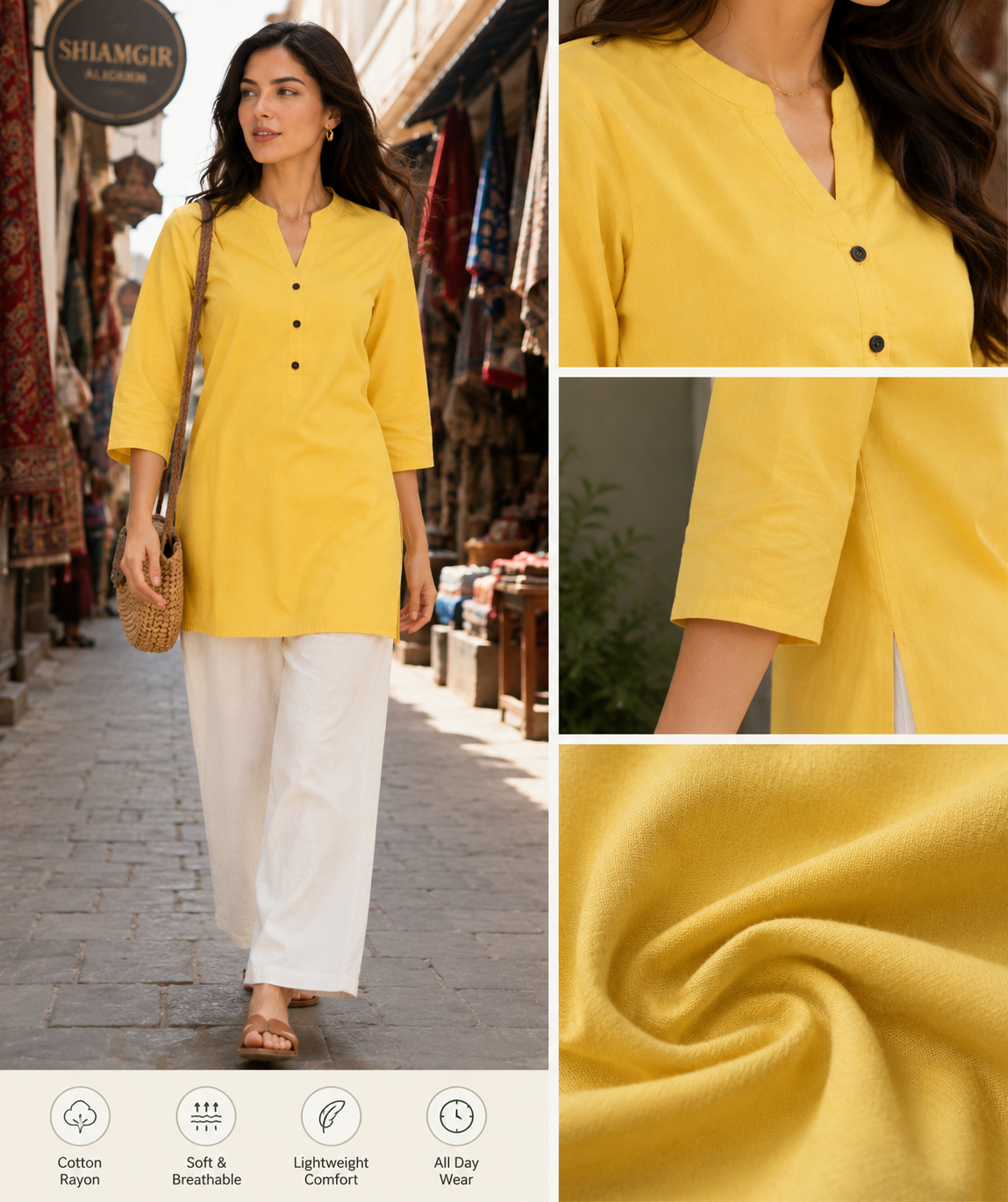 Women’s Lemon Yellow Solid Cotton Kurti - 24345