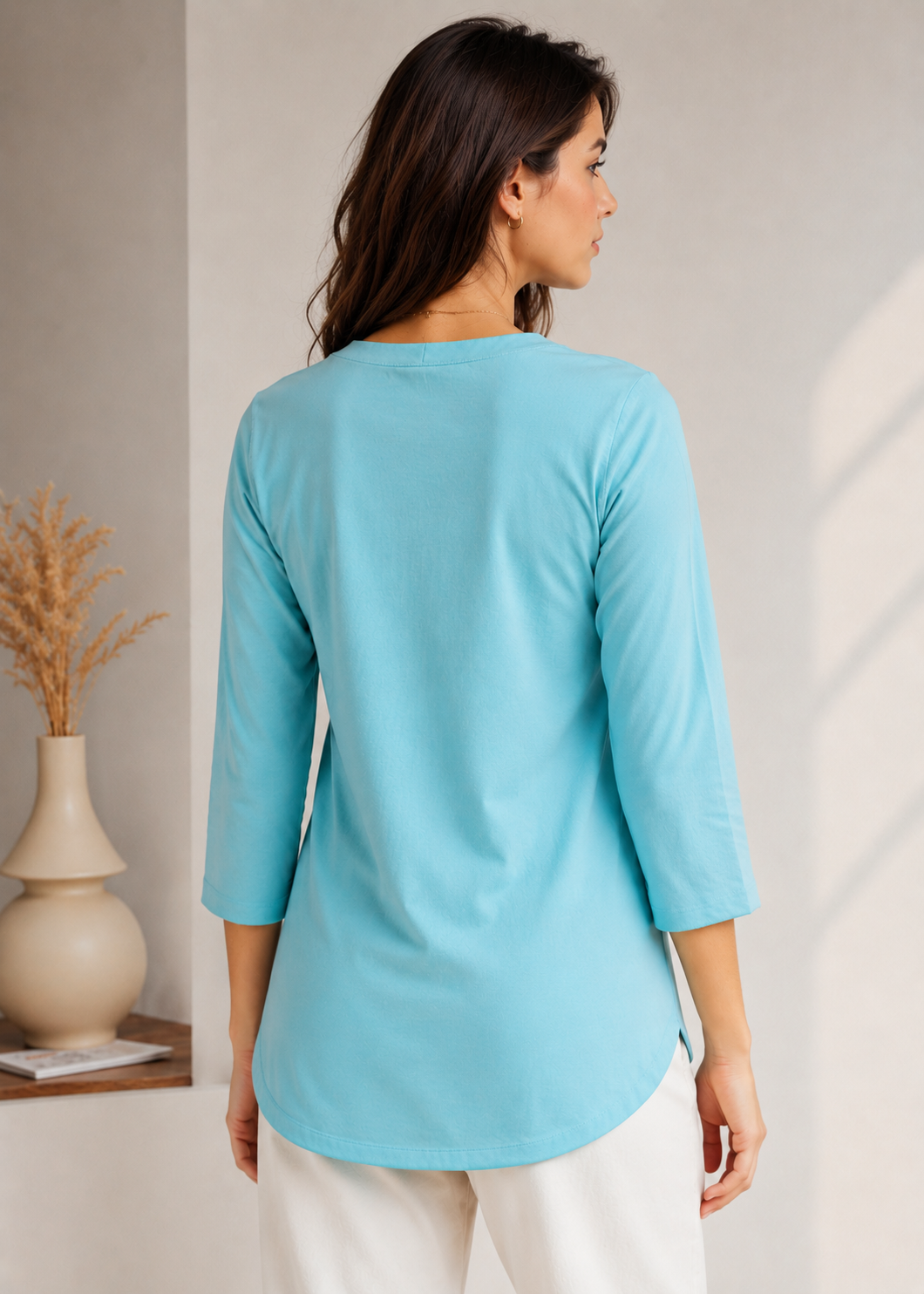 Women’s Solid Seafoam Blue Cotton Kurti - 24346