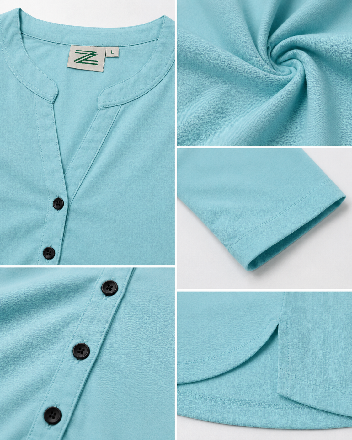 Women’s Solid Seafoam Blue Cotton Kurti - 24346