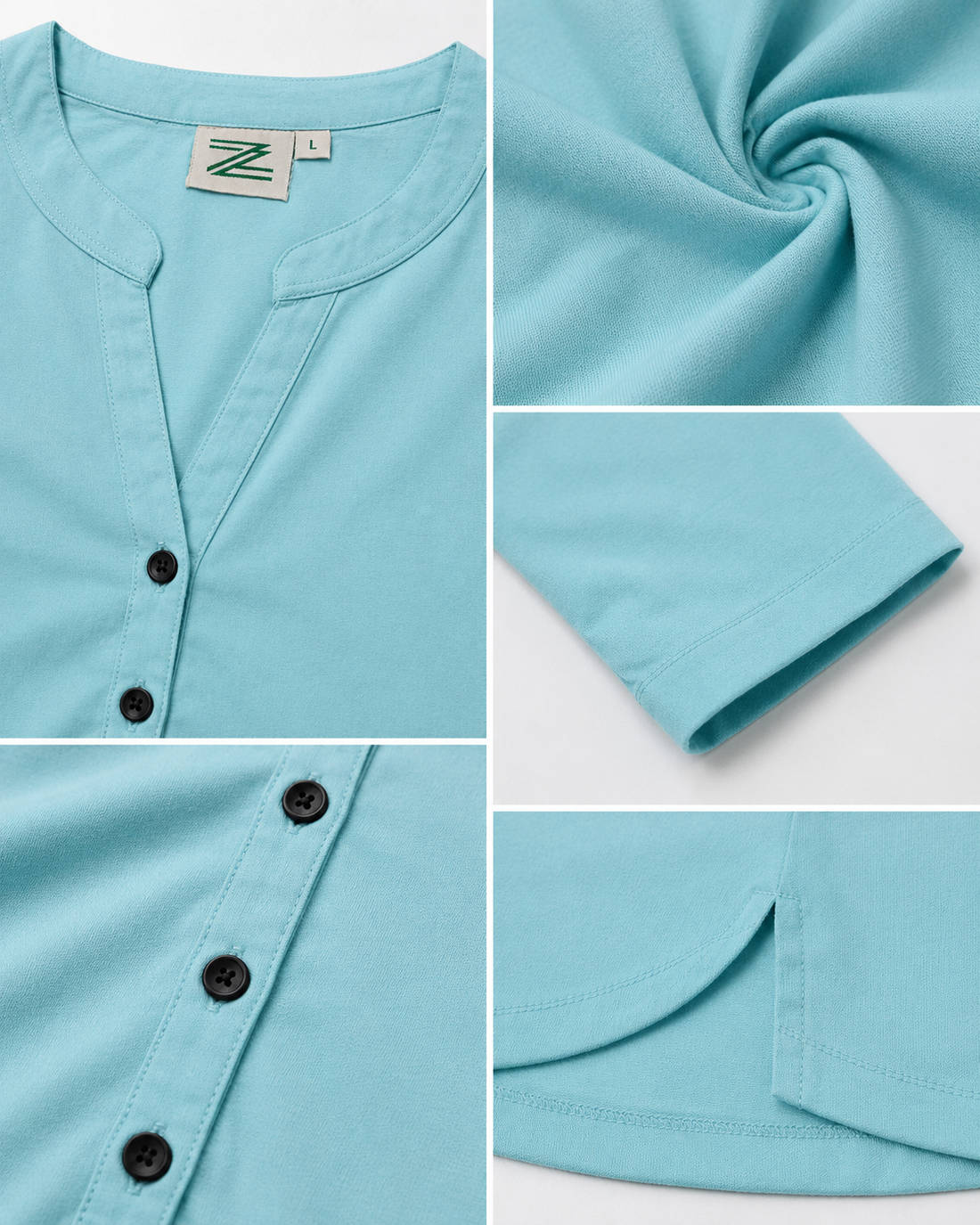 Women’s Solid Seafoam Blue Cotton Kurti - 24346