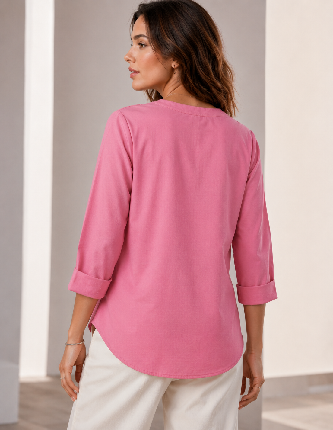 Women's Solid Pink Cotton Blend Kurti - 24349