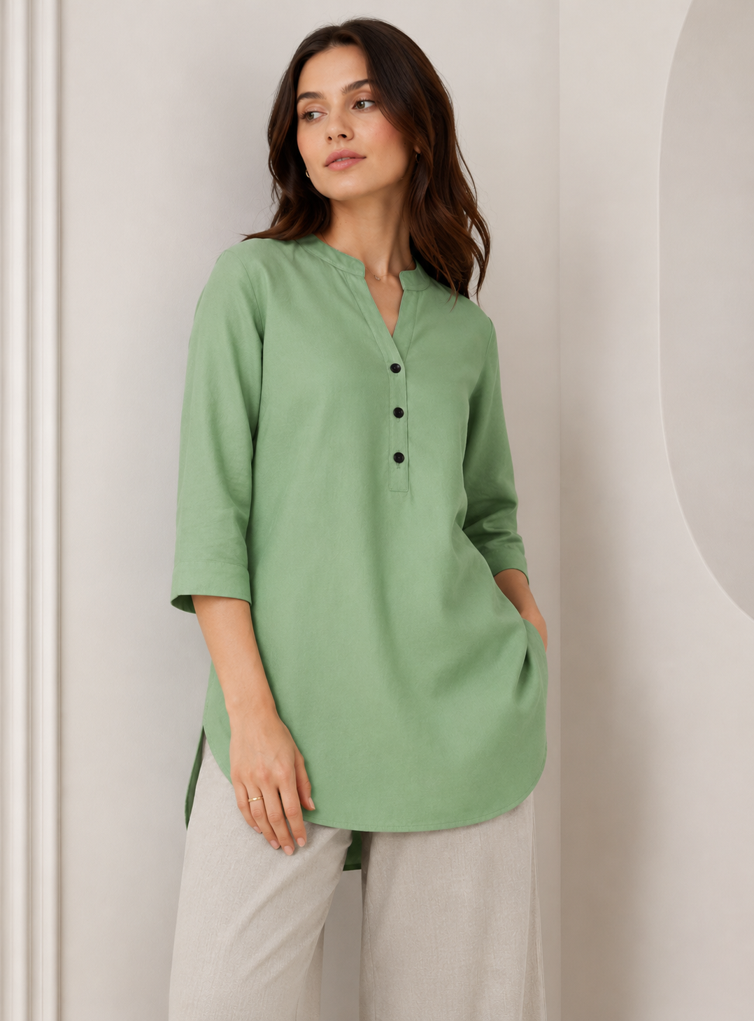 Women's Mint Green Textured Cotton Kurti - 24348