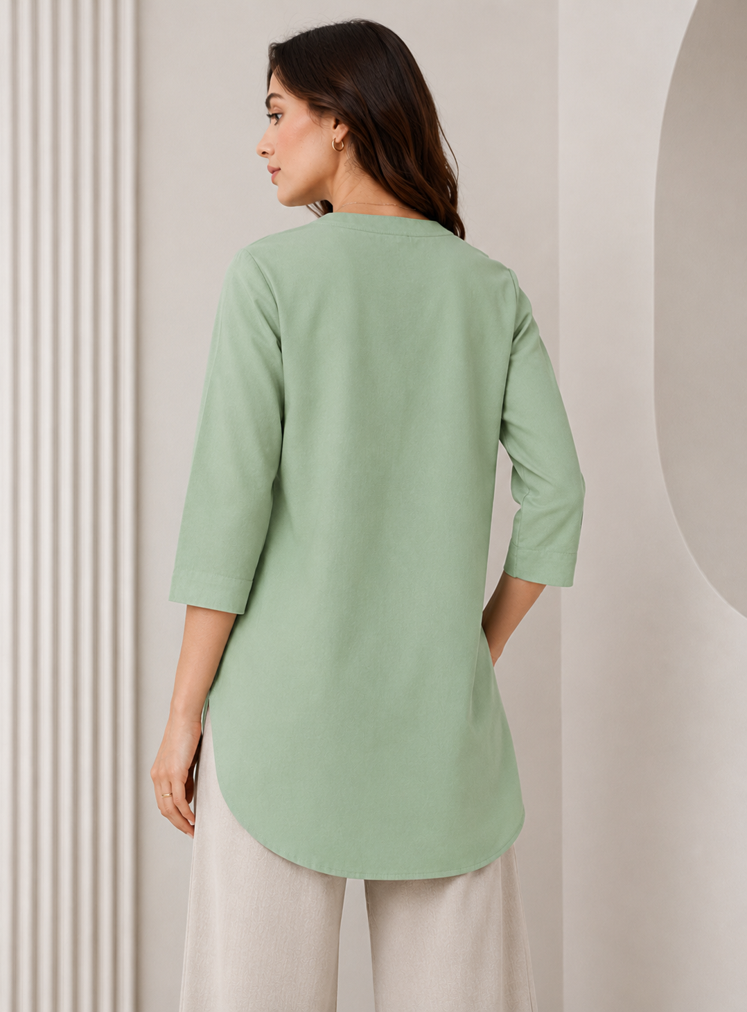 Women's Mint Green Textured Cotton Kurti - 24348