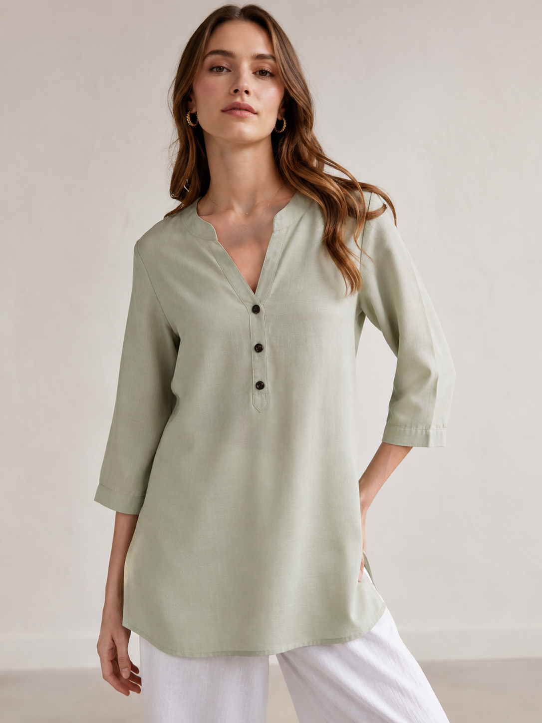 Women's Sage Green Cotton Dobby Kurti - 24347