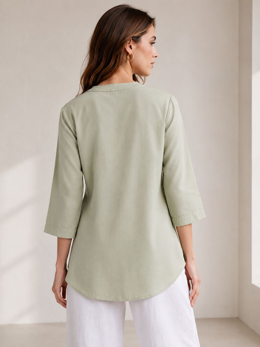 Women's Sage Green Cotton Dobby Kurti - 24347