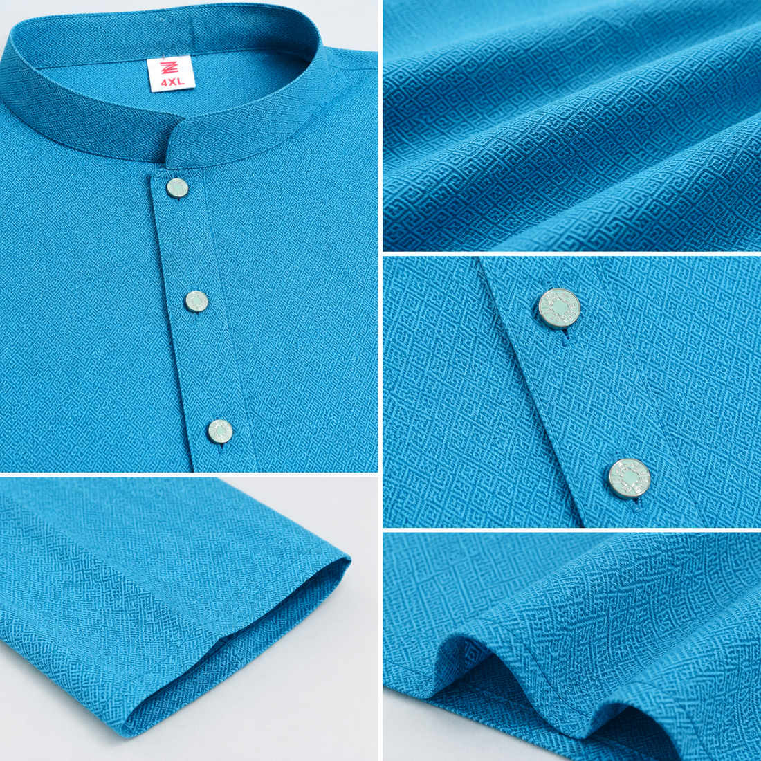 Men’s Teal Geometric Jacquard Kurta - 26635