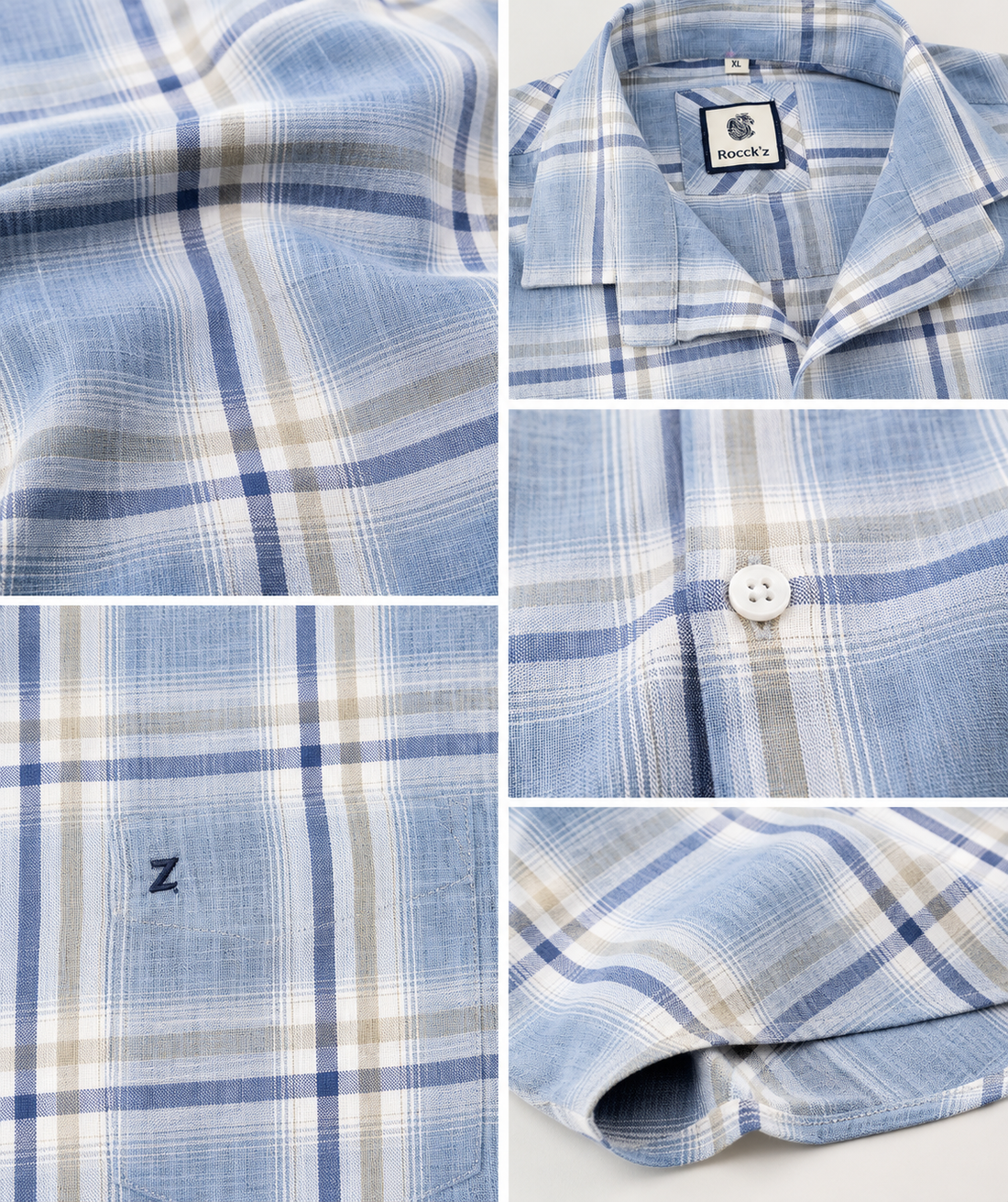 Sky Blue Textured Plaid Cotton Casual Shirt - 27022