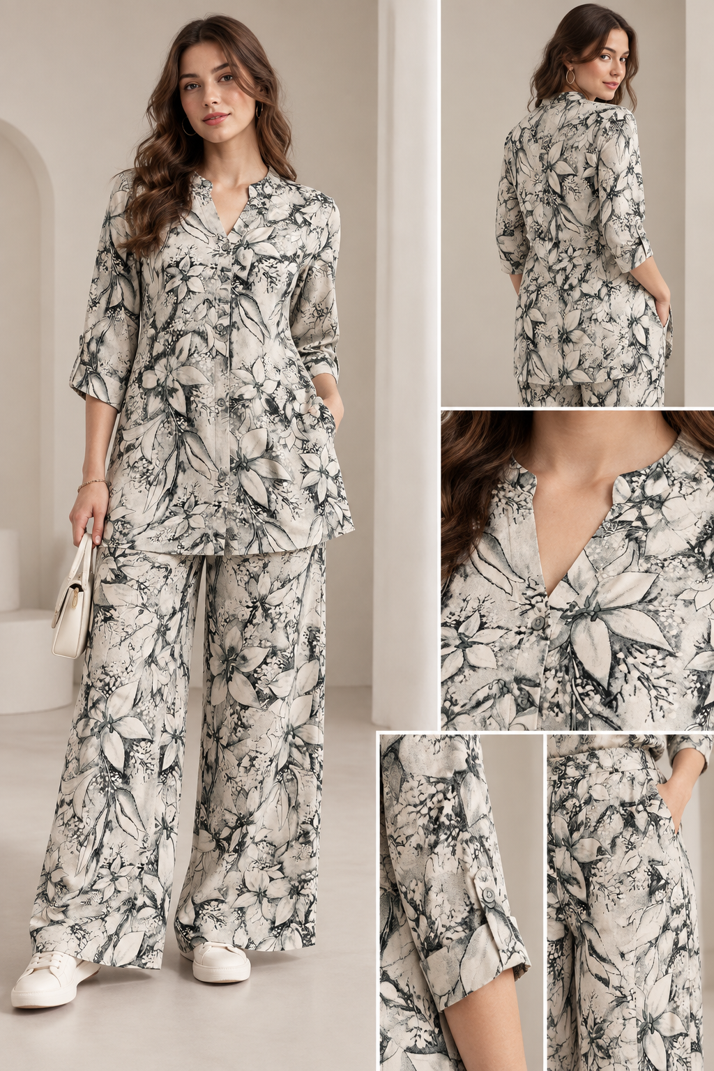 Chic Botanical Print Co-Ord Set for Women –  27282