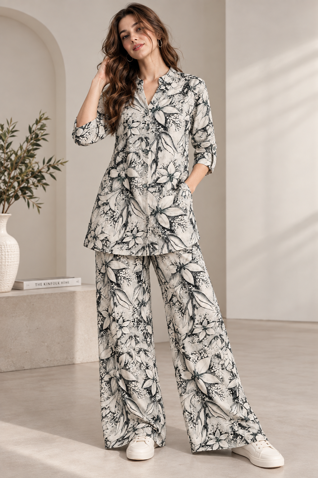 Chic Botanical Print Co-Ord Set for Women –  27282