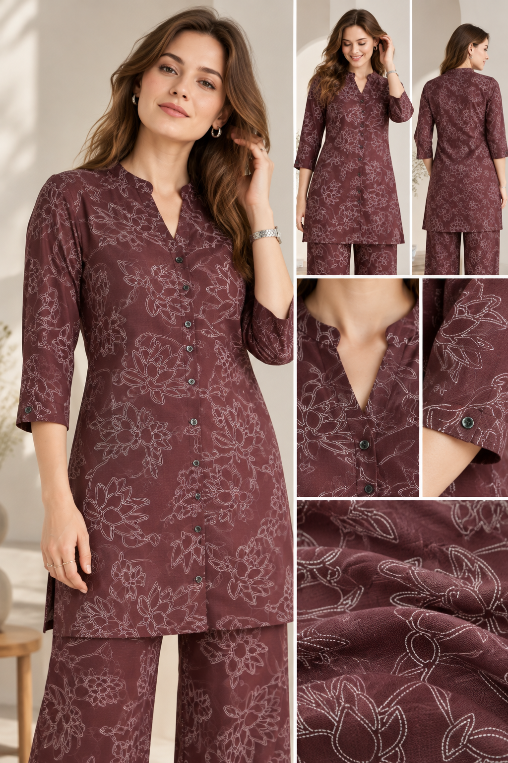 Rocck'z Elegant Maroon Lotus Print Co-Ord Set – 27241