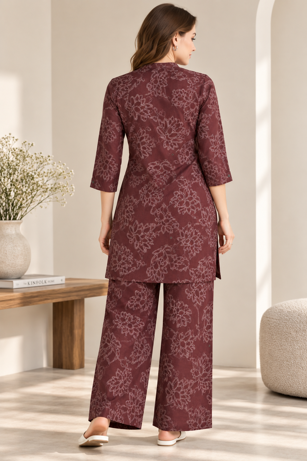 Rocck'z Elegant Maroon Lotus Print Co-Ord Set – 27241