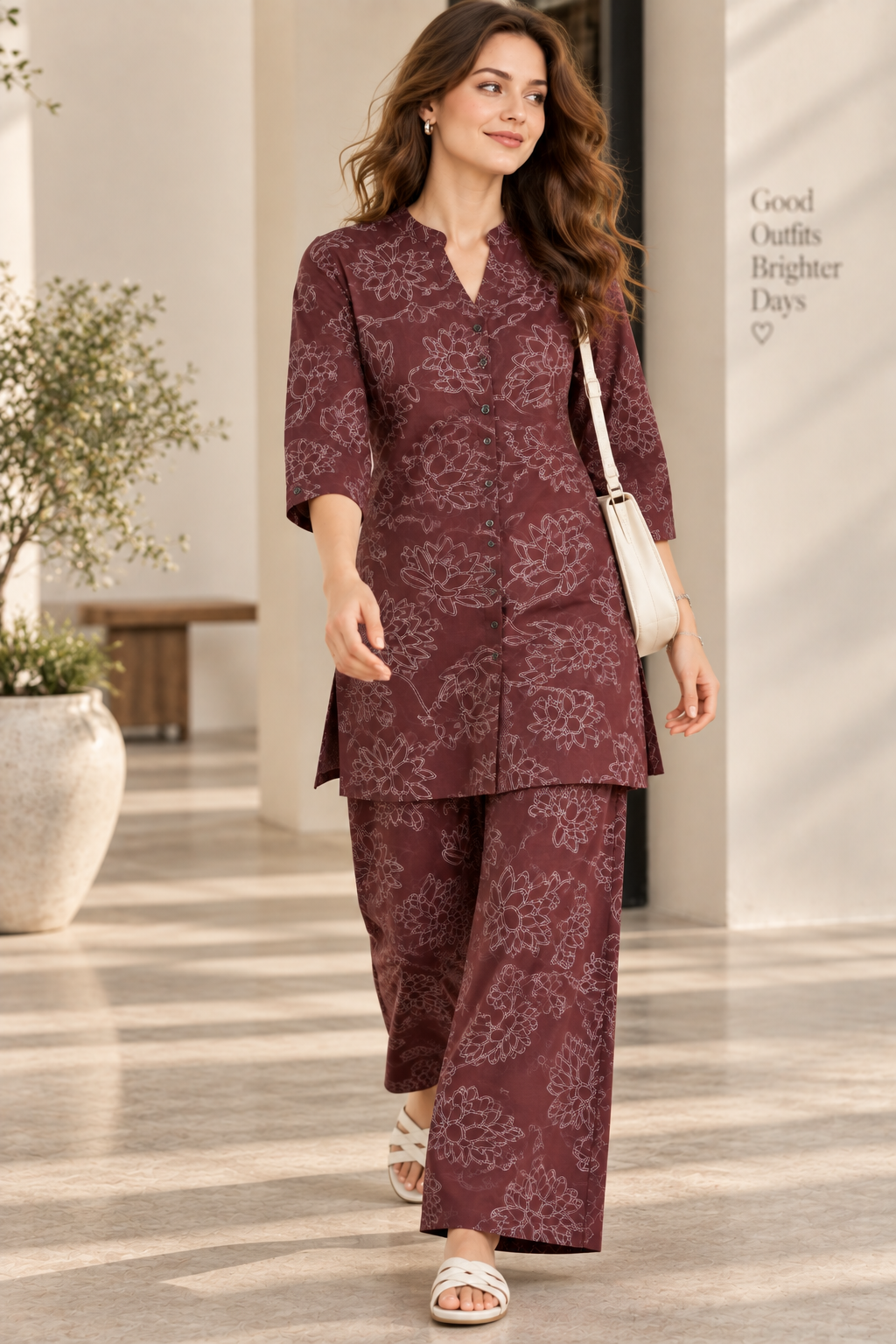 Rocck'z Elegant Maroon Lotus Print Co-Ord Set – 27241