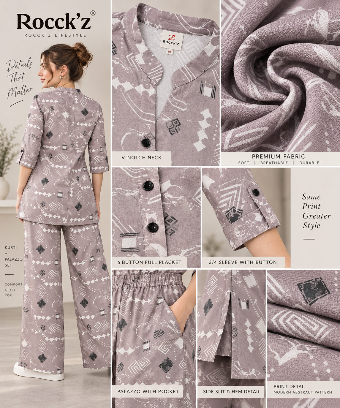 Rocck'z Women’s Geometric Printed Button-Down Shirt & Co-Ord Set - 27279