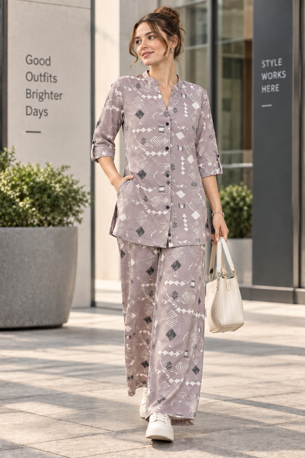 Rocck'z Women’s Geometric Printed Button-Down Shirt & Co-Ord Set - 27279