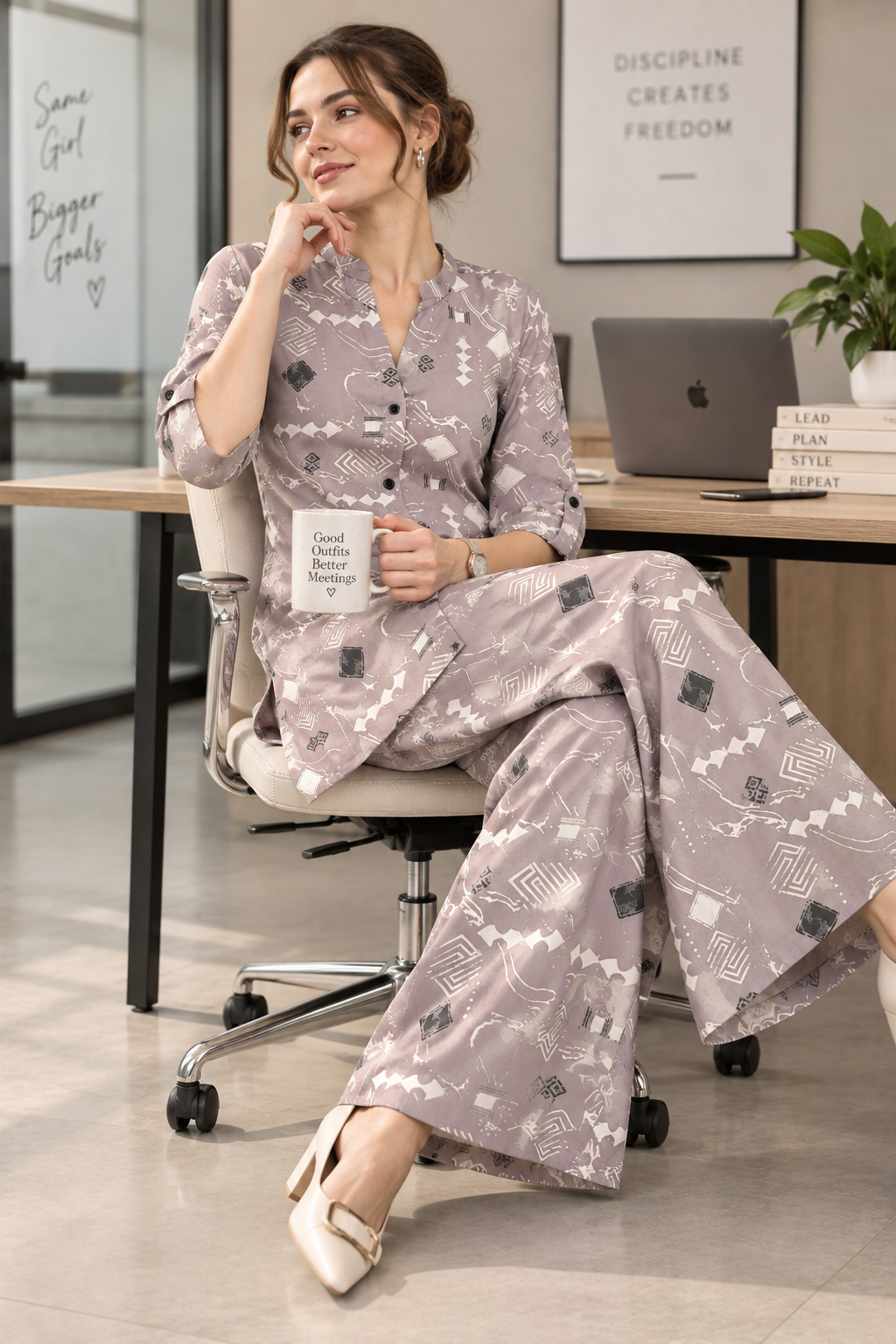 Rocck'z Women’s Geometric Printed Button-Down Shirt & Co-Ord Set - 27279