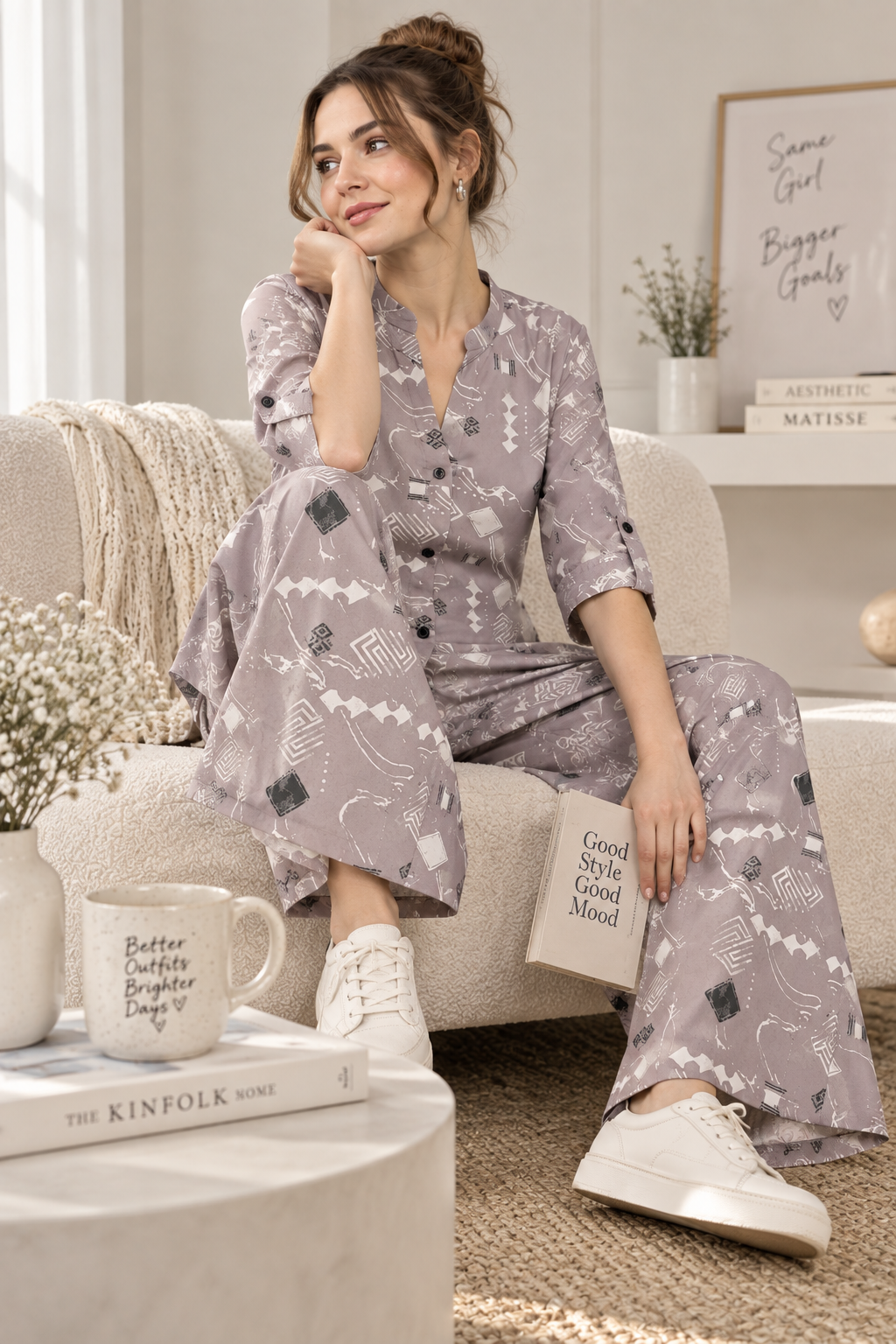 Rocck'z Women’s Geometric Printed Button-Down Shirt & Co-Ord Set - 27279