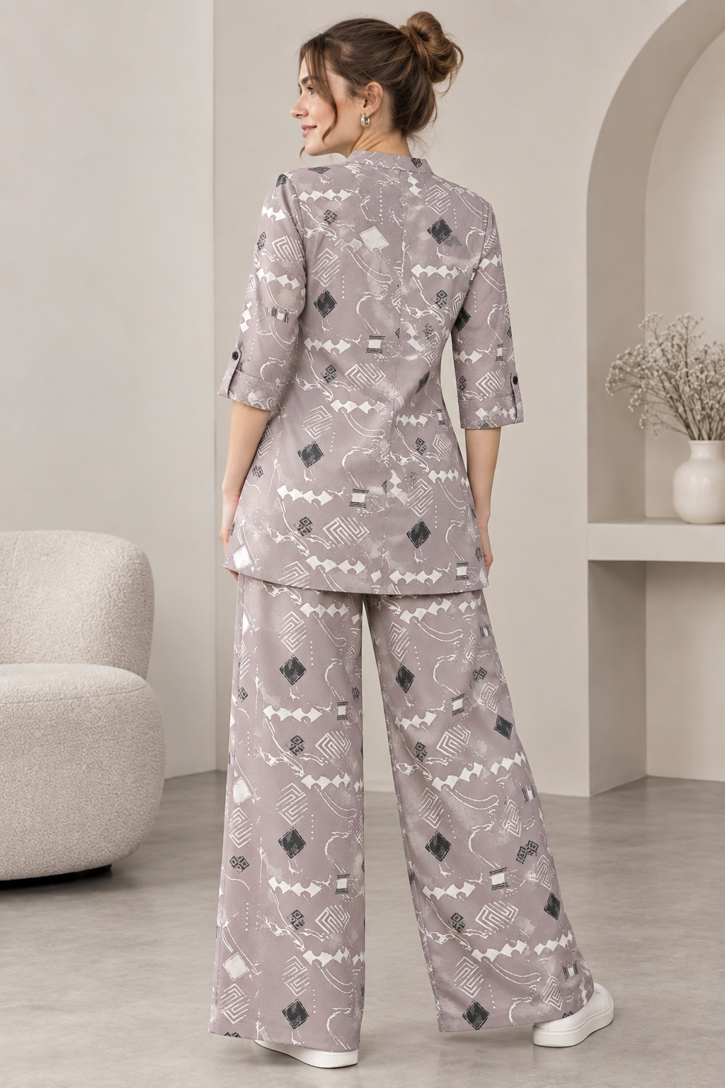 Rocck'z Women’s Geometric Printed Button-Down Shirt & Co-Ord Set - 27279