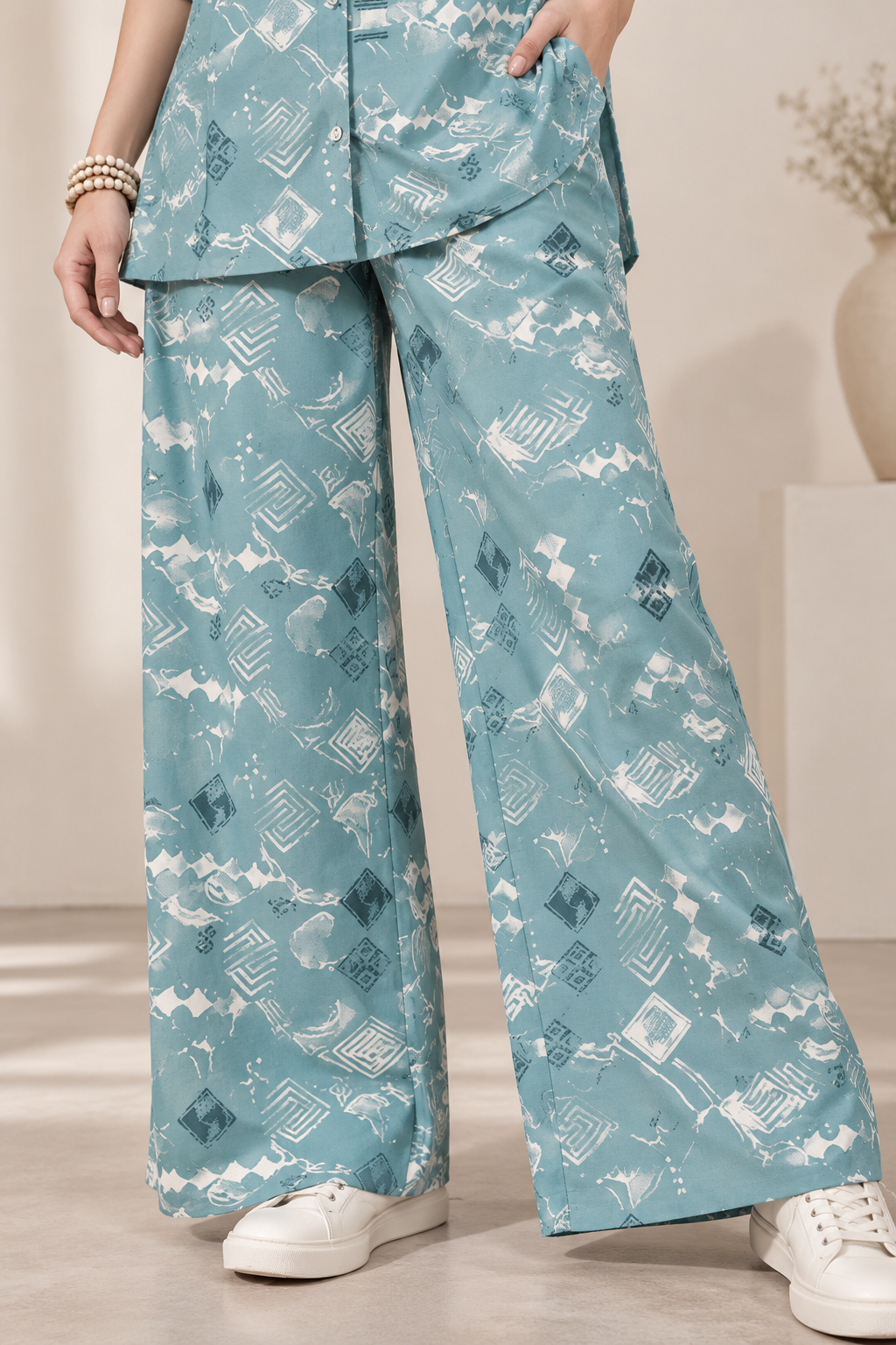 Rocck'z Women’s Geometric Printed Button-Down Shirt & Co-Ord Set - 27278