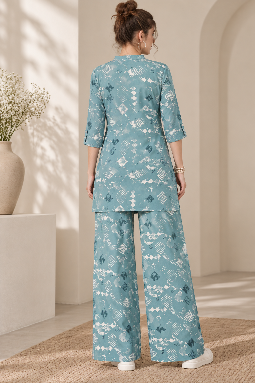 Rocck'z Women’s Geometric Printed Button-Down Shirt & Co-Ord Set - 27278