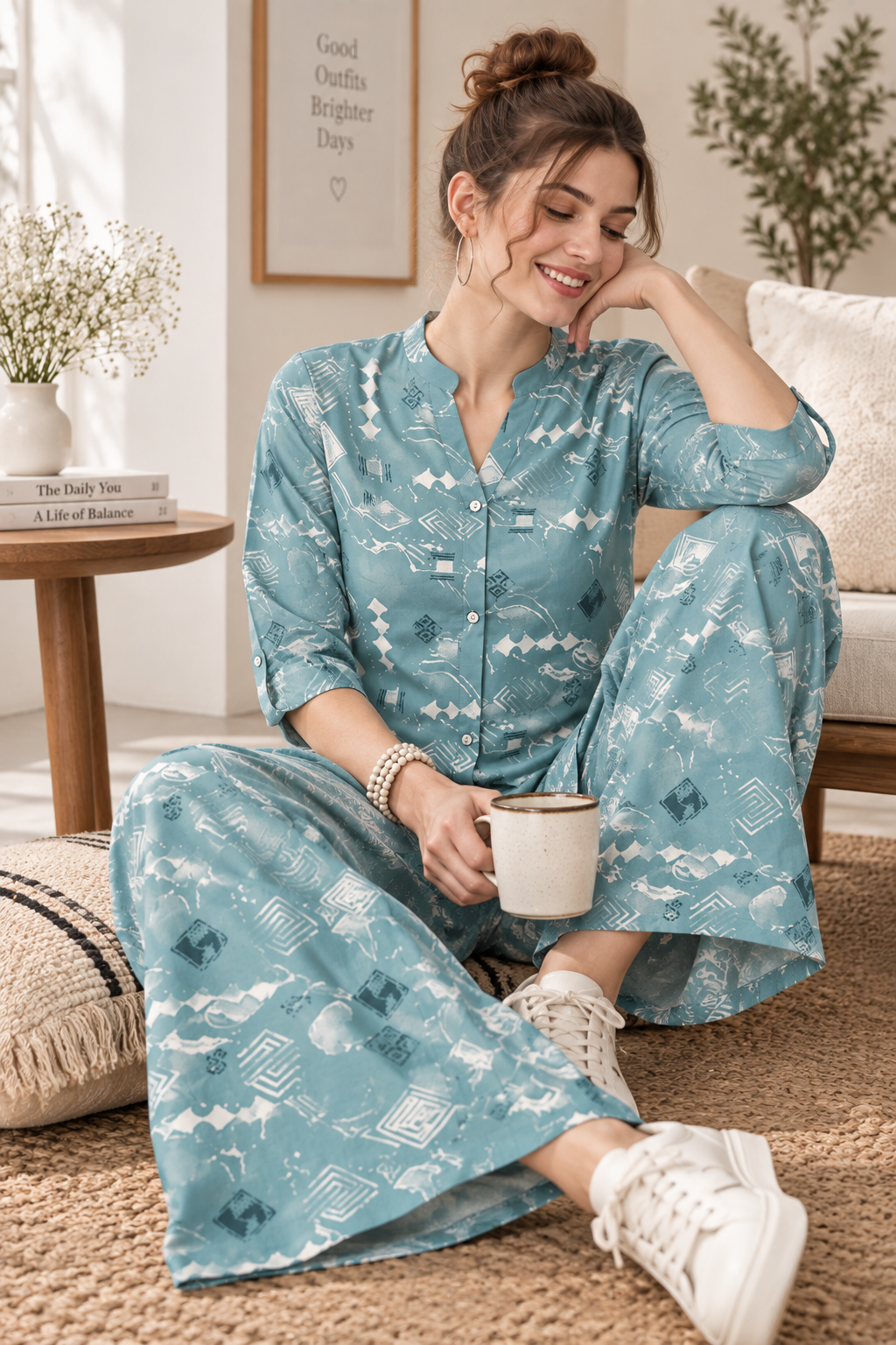 Rocck'z Women’s Geometric Printed Button-Down Shirt & Co-Ord Set - 27278