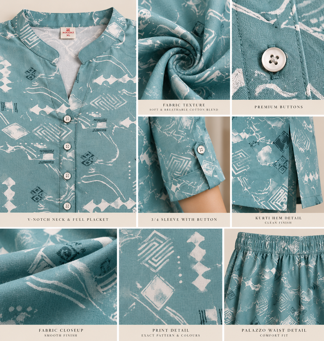 Rocck'z Women’s Geometric Printed Button-Down Shirt & Co-Ord Set - 27278