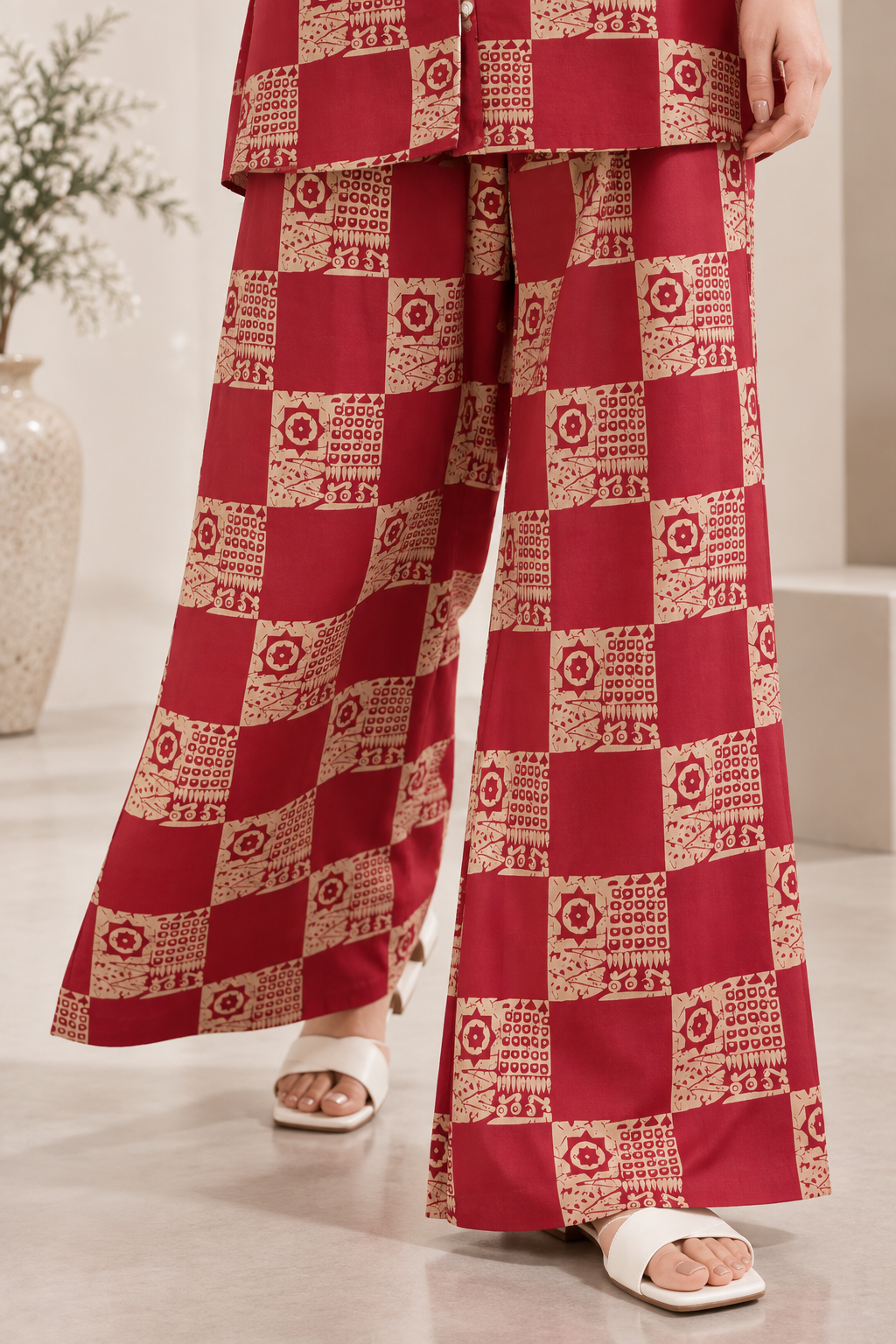 Rocck'z Women’s Ethnic Check Block-Printed Button-Down Shirt & Co-Ord Set - 27267